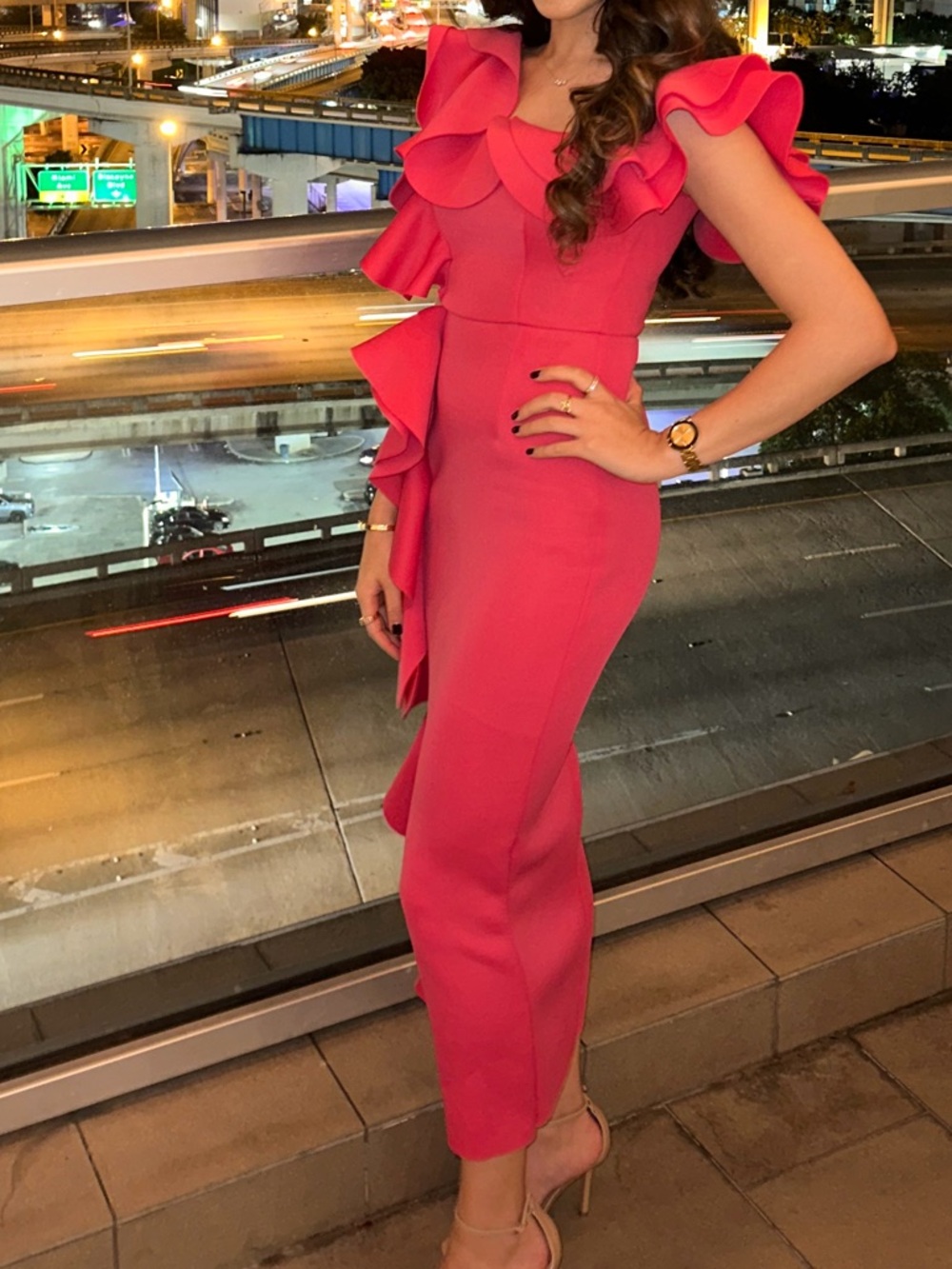 ASOS Hot Pink Ruffle Dress - Picture 2 of 3